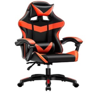 Large black and red gaming chair without a footrest