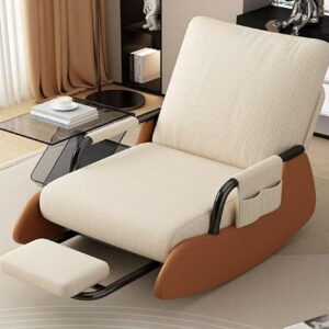White reclining rocking chair with an extended footrest